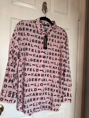 Karl Lagerfeld Pink Shirt with Black Logo Print